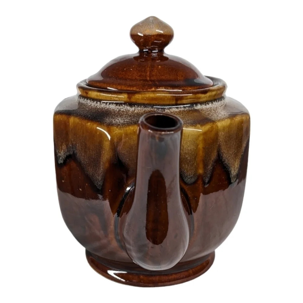 Vintage Retro  Octagonal Teapot 4 Cups 3-Tone Brown Drip Glaze - Picture 5 of 10